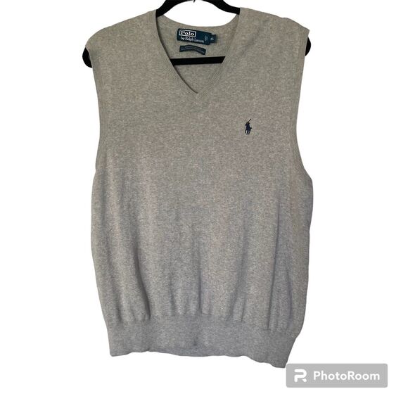 Polo By Ralph Lauren Sweater Vest XL Pima Cotton Gray Preppy Academia Grandpa - Picture 1 of 8